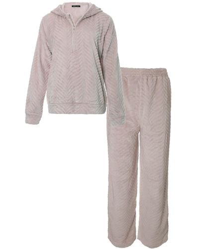 Pretty You London Cosy Chevron Co-ord Lounge Suit In Almond - Grey