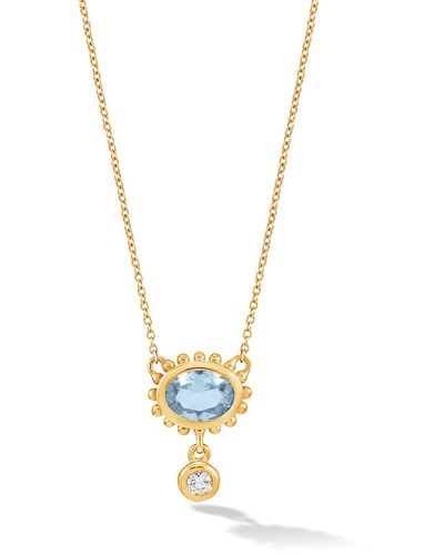 Dower & Hall Fine Yellow Gold Anemone Pendant With Blue Topaz & Diamond - Metallic