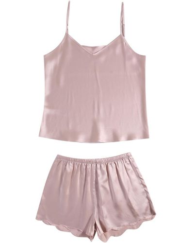 Soft Strokes Silk Pure Mulberry Silk Dusty Rose Camisole And Scalloped Shorts Set - Pink