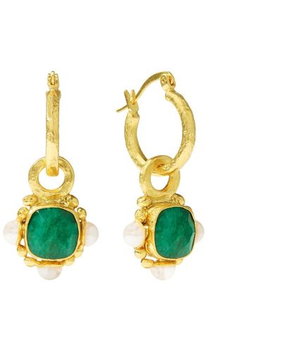 Ottoman Hands Esther Emerald & Pearl Drop Hoop Earrings - Yellow
