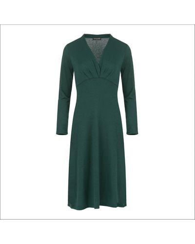 Conquista Knee Length Empire Line Knit Style Dress - Green