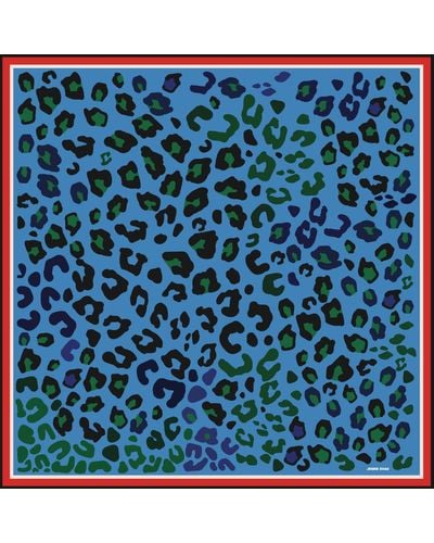 Jessie Zhao New York Silk Bandana With Footsteps Of The Leopard - Blue