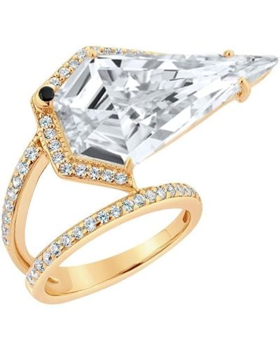 SALLY SKOUFIS Blade Ring With Natural Black Diamond & Made White Diamonds In - Metallic
