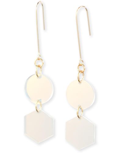 By Chavelli Neutrals / Belle Geometric Dangly Earrings In Iridescent - White