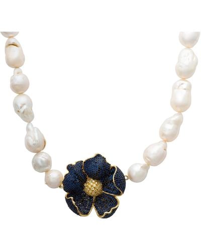 LÁTELITA London Poppy Flower Baroque Pearl Necklace Sapphire Blue Gold