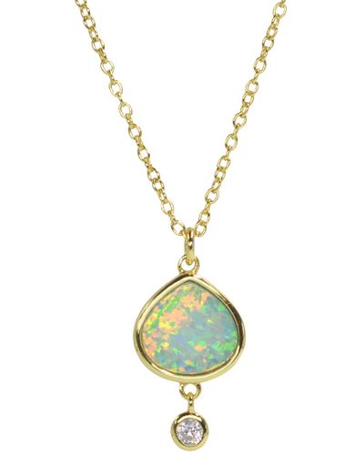 KAMARIA Best Friend Opal Pear Necklace With Crystal Drop - Green