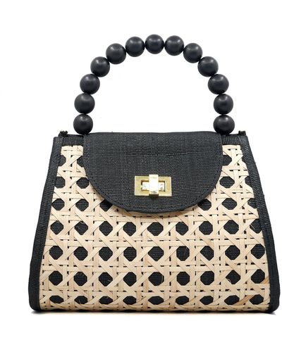 Soli & Sun The Sienna & Cream Rattan Woven Handbag - Black