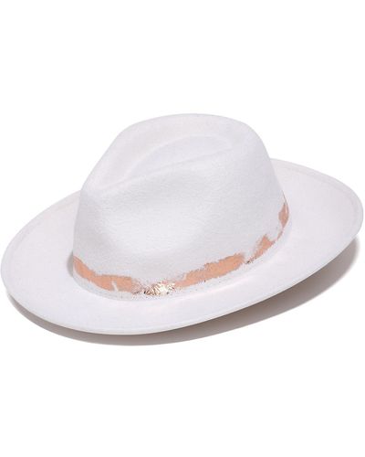 Justine Hats Elegant Fedora Hat With Golden Foil Print - White