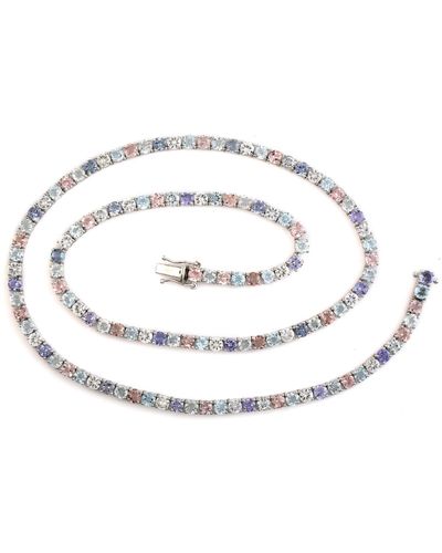 Artisan 14k Gold In Multi Gemstone Rainbow Tennis Beautiful Necklace - Metallic
