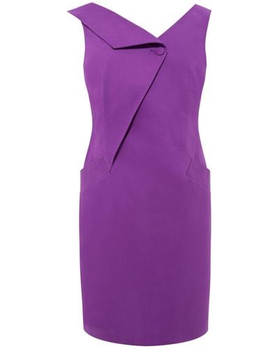 Femponiq Asymmetric Lapel Tailored Cotton Dress - Purple