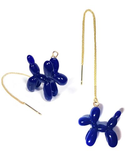 Ninemoo Balloon Poodle Threader Earrings - Blue