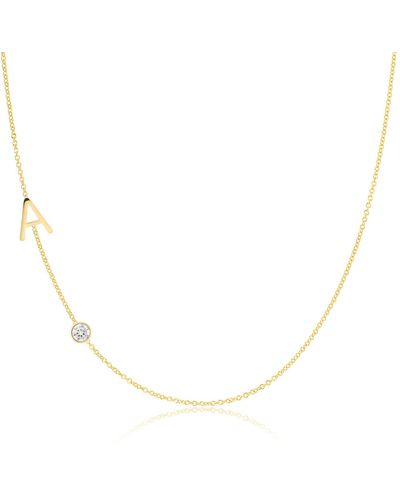 Maya Brenner Monogram Necklace With Diamond - Gold - 16" | - Metallic