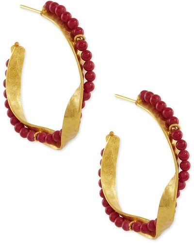 Ottoman Hands Priya Red Agate Twist Hoop Earrings - Metallic