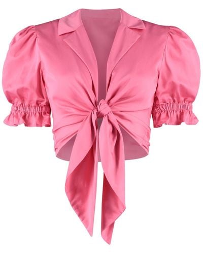 Lavaand The Aria Tie Front Shirt In Watermelon Pink