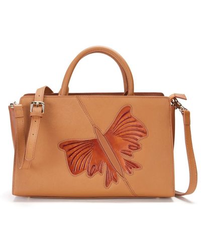 Bellorita Butterfly Satchel Leather Bag - Brown