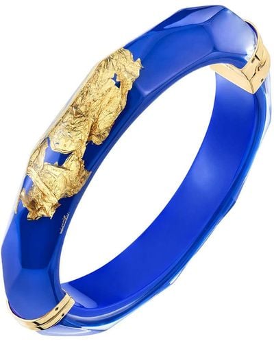 Gold & Honey 24k Gold Leaf Thin Lucite Bangle In Royal Blue