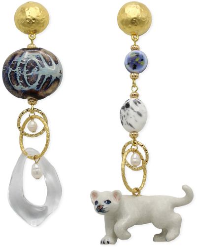 Midnight Foxes Studio White Lion Cub Gold Earrings - Metallic