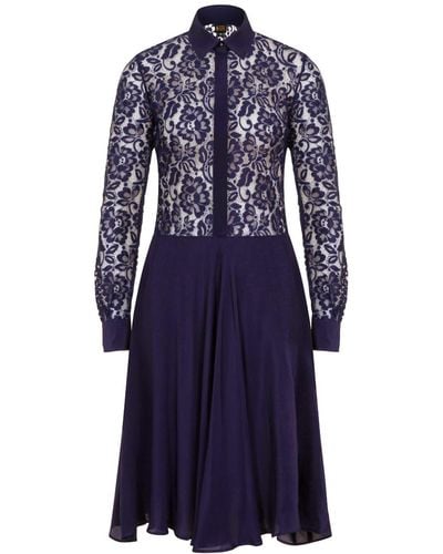 Sophie Cameron Davies Navy Silk Midi Lace Dress - Blue