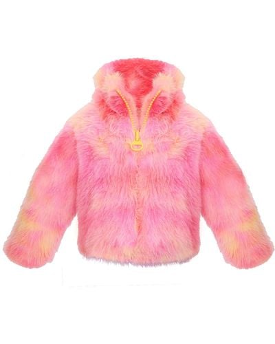 Elsie & Fred 'no Fox Hunt' Faux Fur Jacket In Tie Dye - Pink