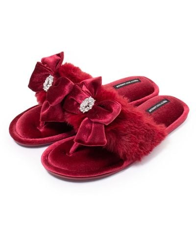 Pretty You London Amelie Toe Post Slipper With Diamante Detail In - Red