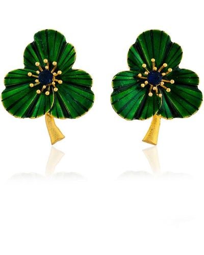 Milou Jewelry Three-leafed Clover Earrings - Green