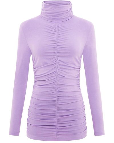 blonde gone rogue Gathered Jersey Turtleneck Top In Lilac - Purple