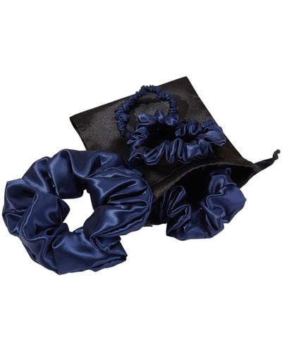 Soft Strokes Silk Set Of Four Pure Mulberry Silk Scrunchies - Blue