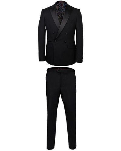 DAVID WEJ Dress Double Breasted Satin Peak Lapel Tuxedo Set – - Black