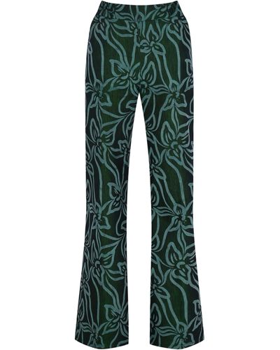 Khéla the Label Urban Jungle Pants With Flower Lazer Print On Denim - Green