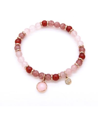 Jadeite Atelier Rose Quartz Red Chalcedony Strawberry Quartz Beaded Bracelet With Pink Opal