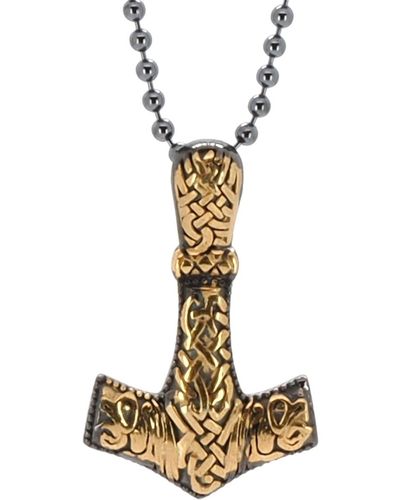 Ebru Jewelry Thor Hammer Sterling Silver & Gold Pendant Necklace - Metallic