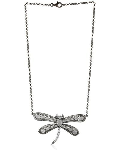 Artisan Natural Topaz Dragonfly Pendant Choker Necklace 925 Sterling Silver Jewelry - White