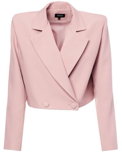BLUZAT Pastel Pink Double Breasted Cropped Blazer