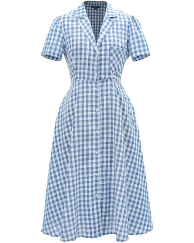 Smart and Joy Retro Shirt Dress With Checked Print - Blue