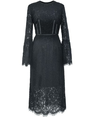 Smart and Joy Bustier Lines And Tulip Sleeves Lace Dress - Black