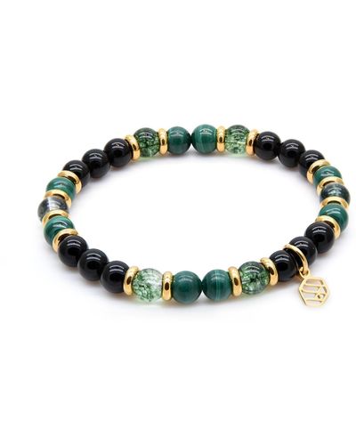 Jadeite Atelier Malachite Green Phantom Black Obsidian Beaded Bracelet