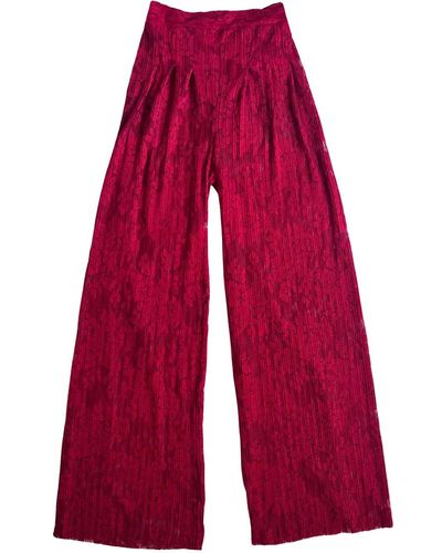 L2R THE LABEL Wide Leg Pleated Pants - Red