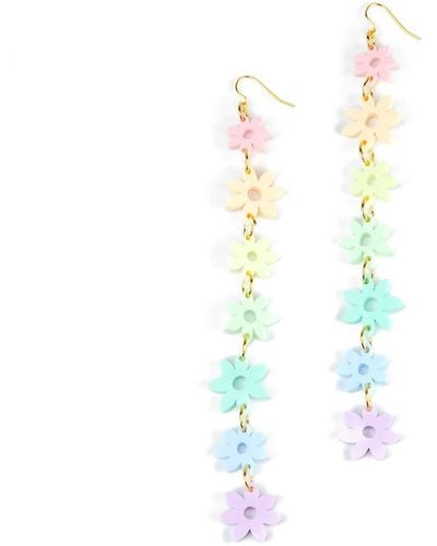By Chavelli Rainbow Flower Dangly Earrings - White