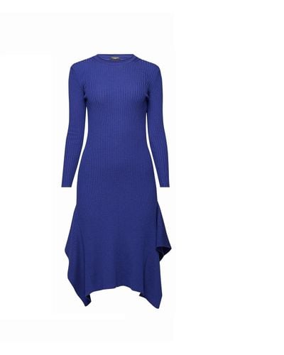 Rumour London Alexa Asymmetric Ribbed Wool Midi Dress In Royal - Blue