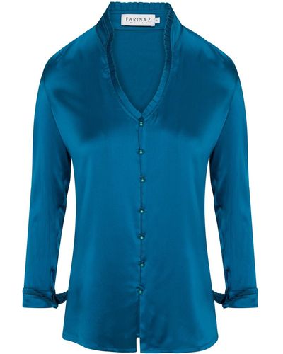 Farinaz Pleated Tunic Blouse - Blue
