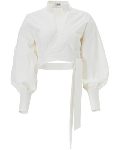Lita Couture Wrap Around Crisp Cotton Blouse - White