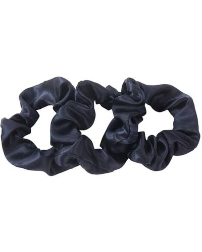 Soft Strokes Silk Pure Mulberry Silk French Scrunchie, Jacquard Silk, Set Of Three In Navy Cloud - Blue