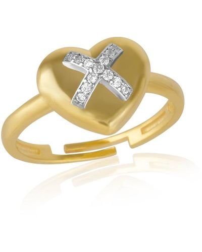 Spero London Heart X Adjustable Sterling Silver Ring - Metallic