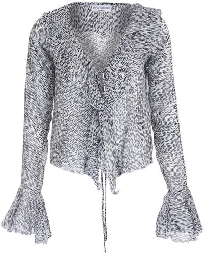 Sofia Tsereteli Semi Transparent Silk Blouse With Print - Gray