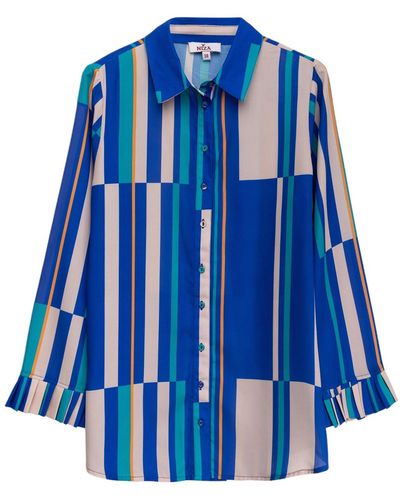 Niza Long Sleeve Shirt With Line Print - Blue