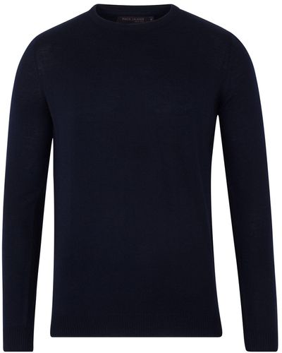 Paul James Knitwear S Extra Fine Merino Wool Callington Crew Neck Jumper - Blue