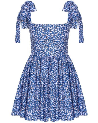 NAZLI CEREN Audree Floral Print Poplin Mini Dress In Azure - Blue