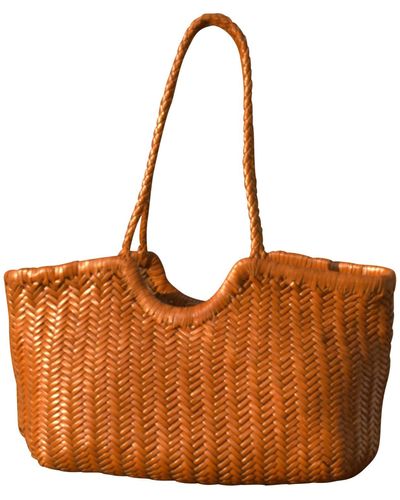 Rimini Woven Leather Handbag In Zigzag Pattern 'vittoria' - Brown