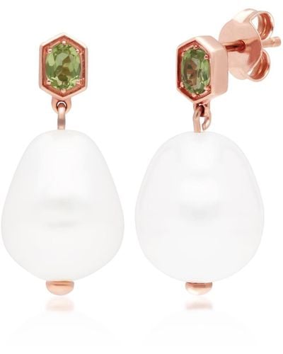 Gemondo Baroque Pearl & Peridot Drop Earrings In Rose Gold Plated Silver - Green
