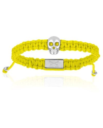 Double Bone Bracelets Silver Skull With Yellow Polyester Bracelet